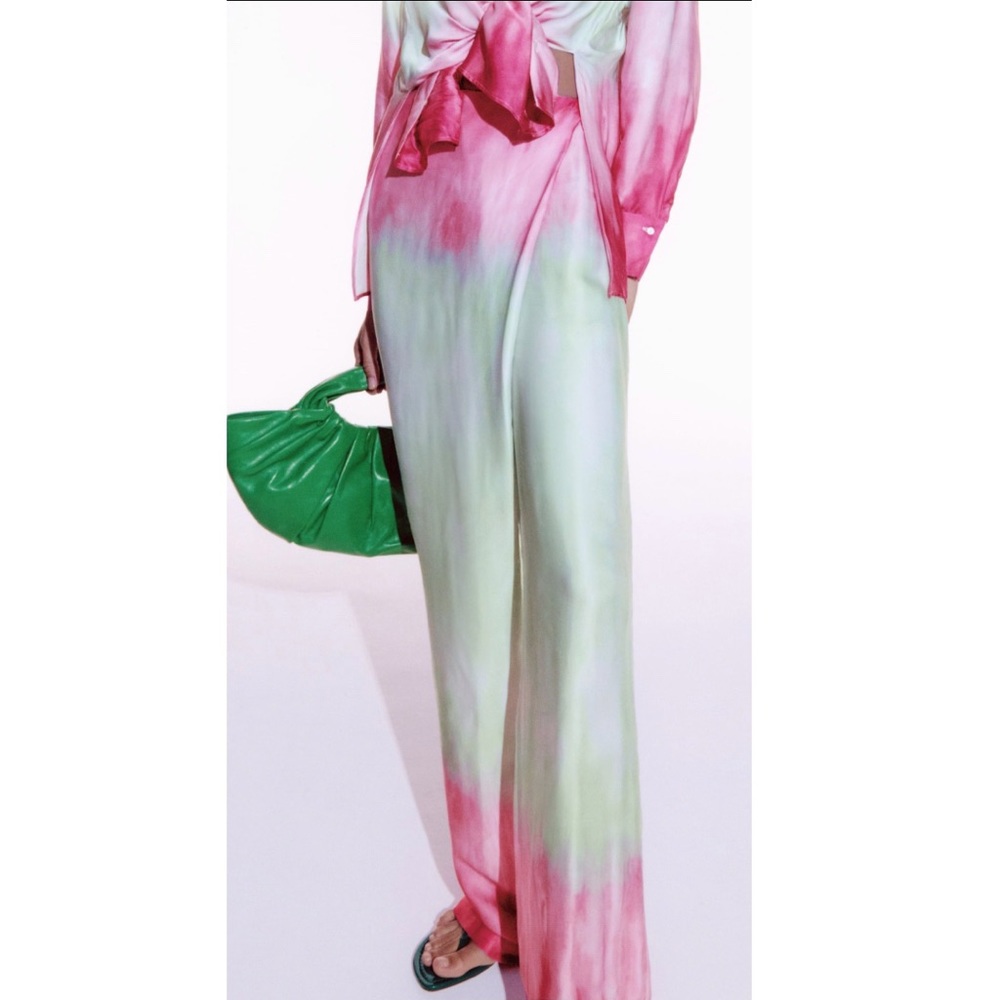 Zara satin effect tie dye wide leg wrap pants, premium quality - Picture 7 of 13